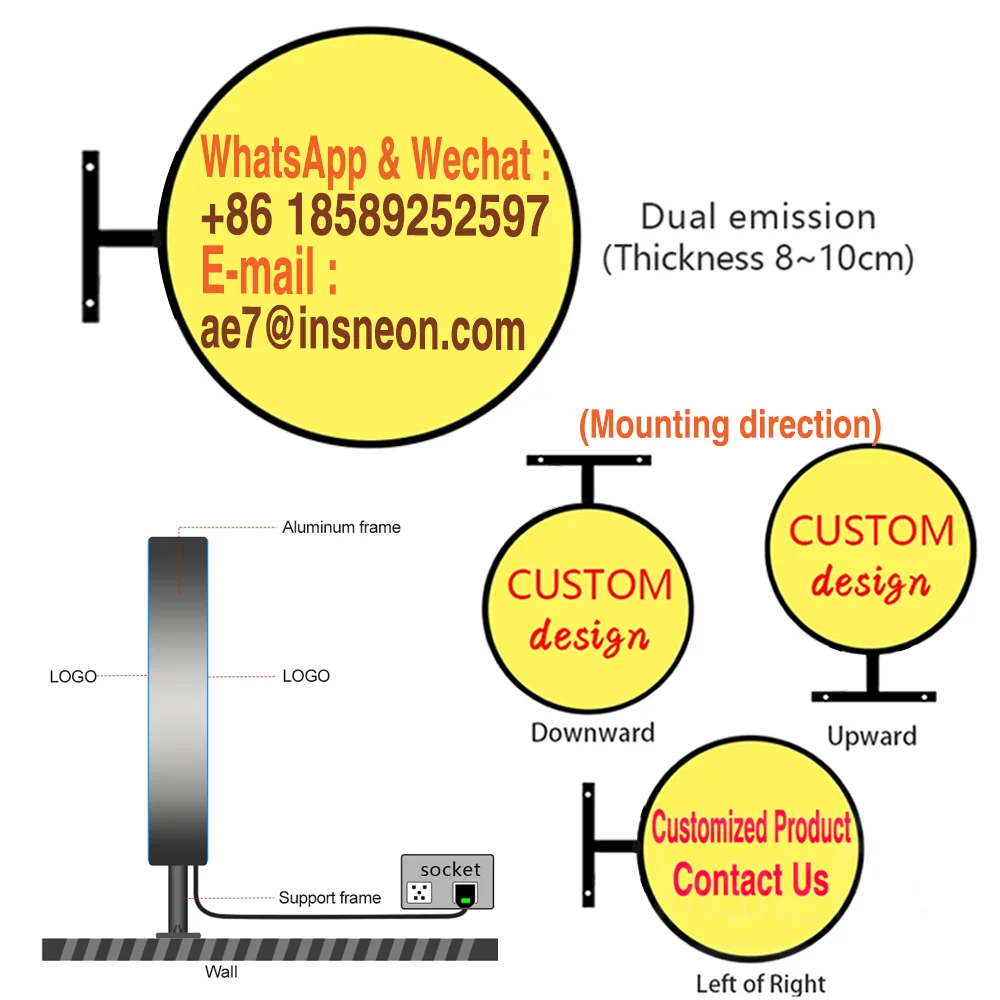 Custom Round Acrylic LED Light Box for Storefront Waterproof Double Sided Outdoor Business Signage Wall Mounted