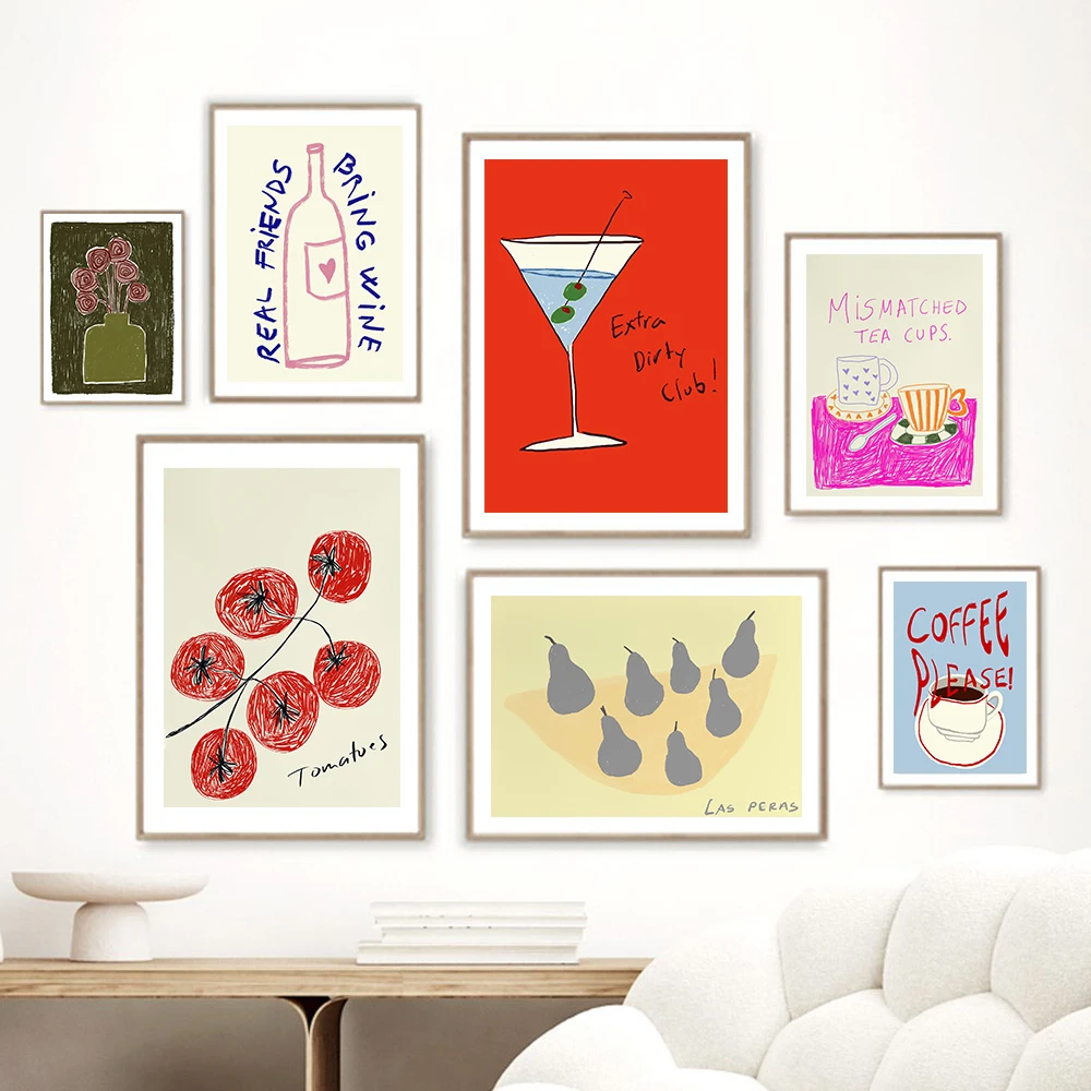 ملصق طعام حديث لديكور غرفة المعيشة ، طباعة قماش ، فاكهة ، ليمون ، كوتيل ، شاي ، أصدقاء ، جلب نبيذ ، صورة جدارية ، رسم فني #1