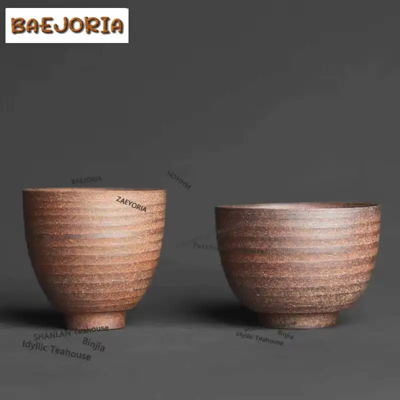 2pc/lot Wood-fired Pottery Rock Mineral Teacup Vintage Tea Bowl Tea Pair Tea-tasting Personal Cup Jianzhan Master Cups Tableware