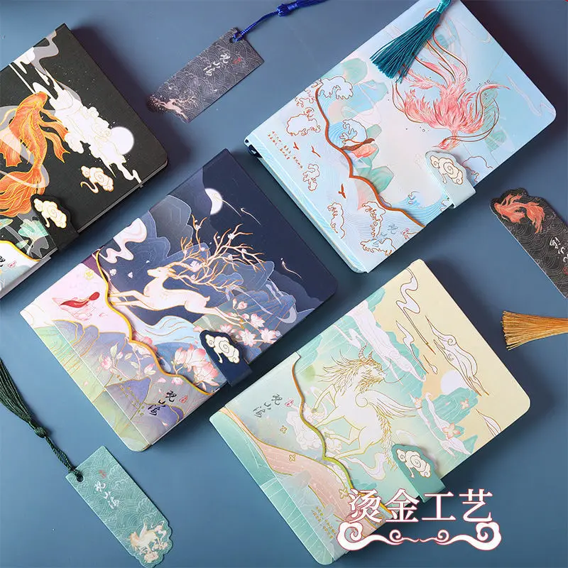 Chinese Style Beautiful Ancient Hand-painted Color Page Book Retro Pretty Notebooks Kawaii Stationery A5 Notebooks for Students