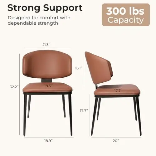 Dining Chairs Set of 2, Modern Armless Faux Leather Kitchen Chairs with Curved Back, Easy to Assemble & Clean for