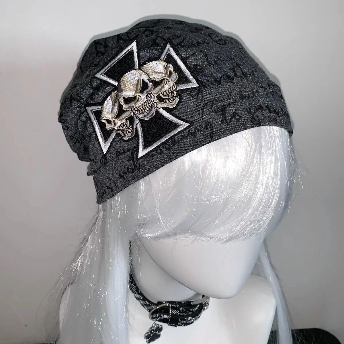 Subculture  Style Hat Cross Skull Letter Print Women Casual Caps American 2000s Retro Aesthetics Autumn Gothic Beanies