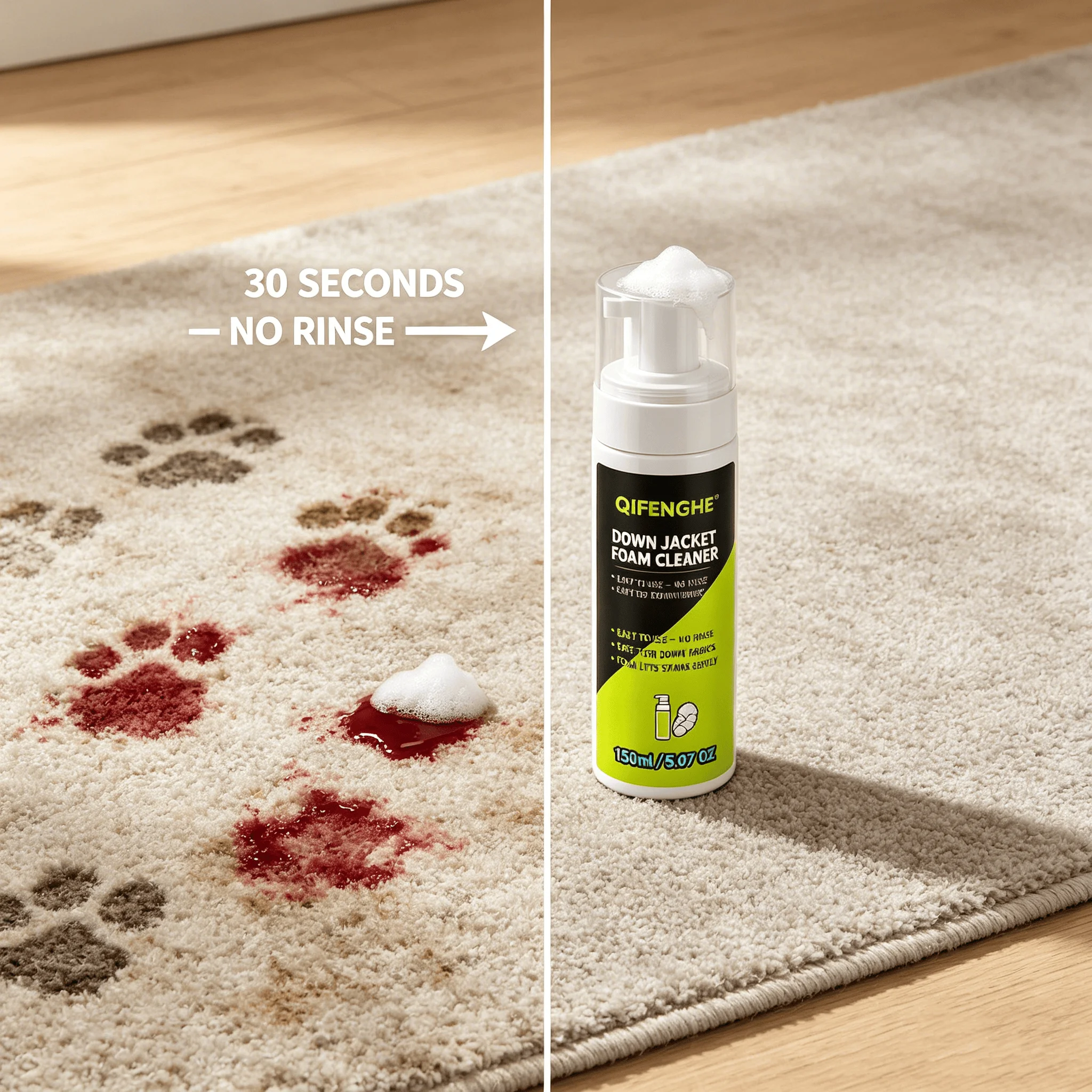 Down Jacket Foam Cleaner 150ml, No-Rinse Deep Stain Foam, Protects Fabric & Loft, Portable & Gentle