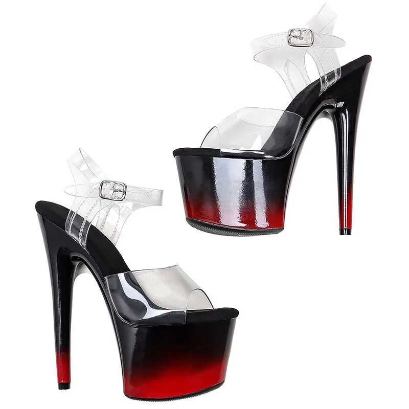 Peep Toe 17CM/7inches Pvc Upper Plating Platform Sexy High Heels Sandals Pole Dance Shoes 011