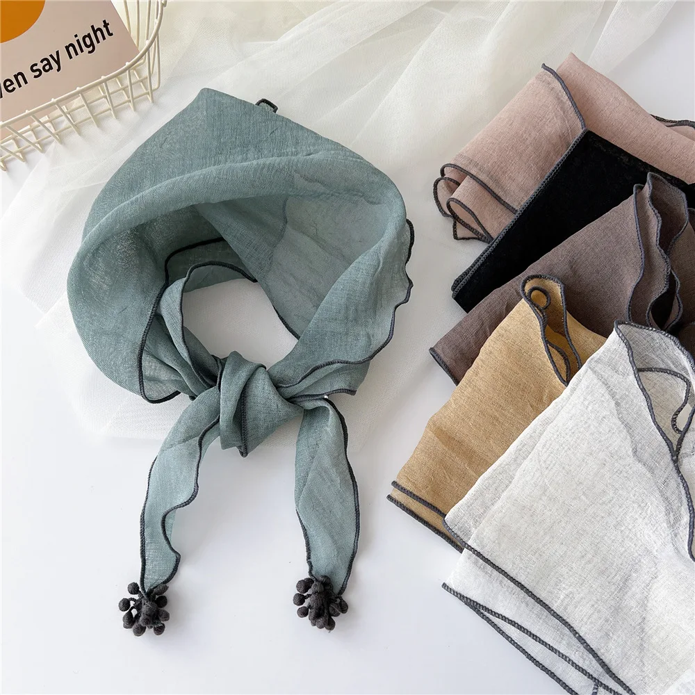 

Solid Cotton Linen Triangular Scarf Women Spring Autumn Summer Fashion Versatile Small Scarves Headbands For Women Decoration