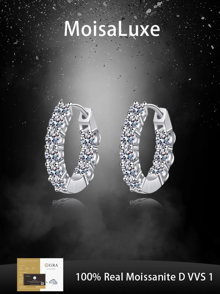 

MoisaLuxe Official Store GRA Moissanite Plata Sterling 925 Silver Fashion Jewelry Earrings for Women Hoops piercing Inlaid Spot
