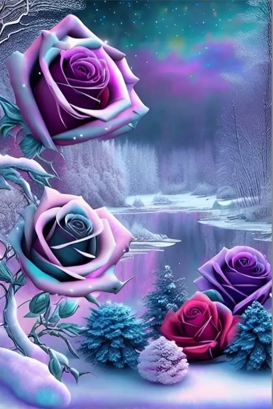 JMINE Div 5D Rose flower lake snow tree Full Diamond Painting cross stitch kits art floral 3D paint by diamonds