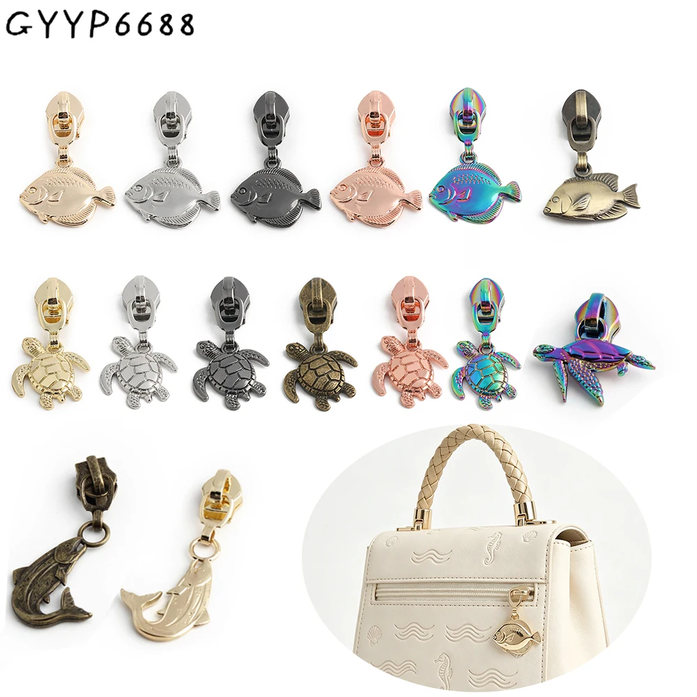 10/40/100PCS Turtle/Flatfish Shape Cute Ocean Animal 5# Zipper Sliders For Plastic Zip Tape Handbags Clothing Sewing Accessories
