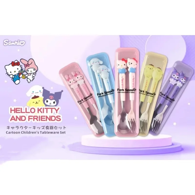 Sanrio Children's Tableware HelloKitty Silicone Handle Cartoon Tableware Two-piece Set Fork and Spoon Convenient Children's Gift