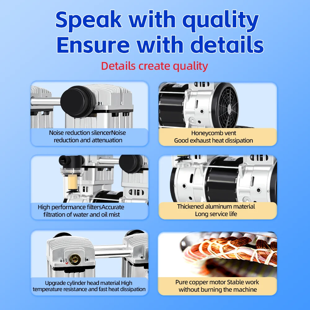 ชุดปั๊มสุญญากาศแบบไร้น้ำมัน 320 ลิตร/นาที -91 กิโลปาสคาล 220 โวลต์ 1200 วัตต์ ปั๊มลมอุตสาหกรรม ปั๊มลมอัด 2 หัว พร้อมถังเก็บลม 65 ลิตร
