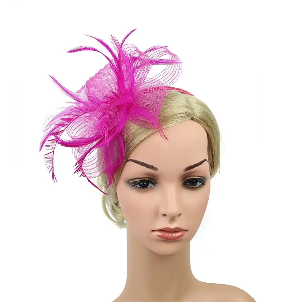 British Retro Women Feather Fascinator Headband Large Floral Hair Clip Cocktail Wedding Party Bridal Hat Decor Ladies Headwear