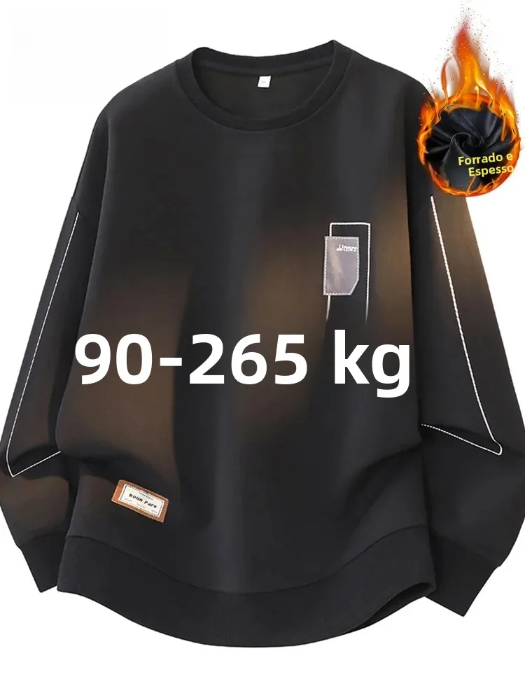 Mo Cha Moletom Masculino Moderno Oversized com Forro de Lã Grosso, Manga Longa, Gola Redonda, Casual, Quente, Confortável e d...