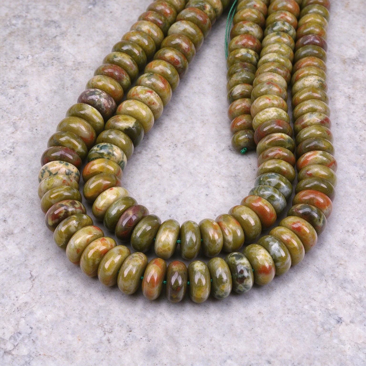 Big 10x20mm Natural Green Serpentine Jades Smooth Wheel Loose Space Beads 15.5'' DIY Jewelry