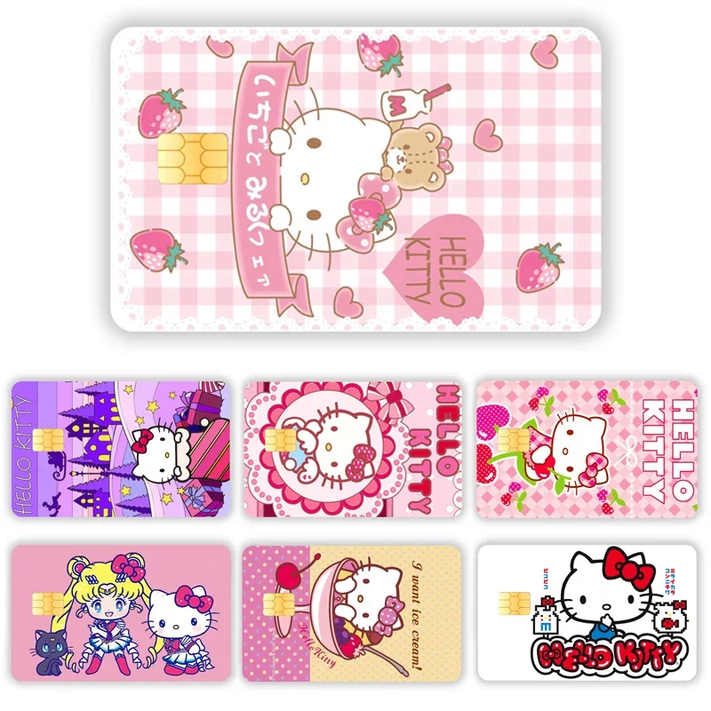 Valentine Day 1Pc Anime Sanrios Diy Card Stickers Kawaii Cartoonhello Kitty Kuromi Melody Love Credit Debit Card Skin Film Tape