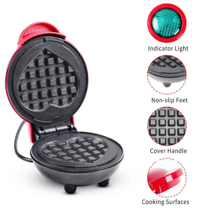 Waffle Maker colazione amore a forma di cuore Waffle Maker macchina per Waffle elettrica macchina per colazione domestica portatile apparecchio di cottura