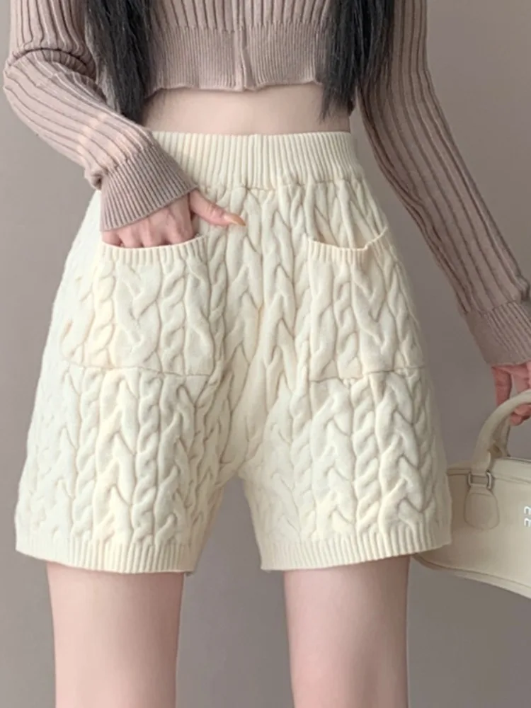 Taille haute à jambes larges tricoté cheveux torsadés ort pantalon femmes automne hiver nouveau Sle pantalons d'extérieur pantalons décontractés