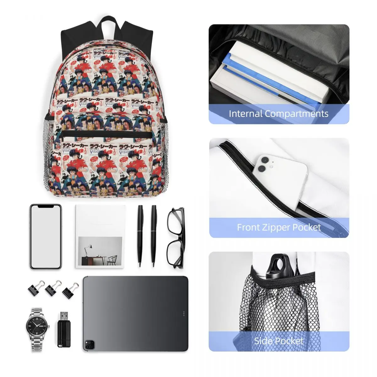 Ranma 1/2 Saotome Pig Girls Student Backpack School Bag Hiking Travel Daypack for Men Women Fashion Bookbag Shoulder Bags