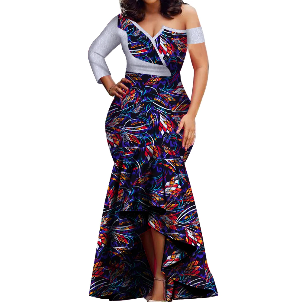 Spring New Fashion Afriac Dresses for Women Dashiki Lace Patchwork Traditional African Clothing  Party Dress WY3714 image 4