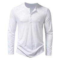 Nouveau hommes coton Henley t-shirt à manches longues T-Shirts basique décontracté bouton col respirant quotidien haut T-Shirts 5