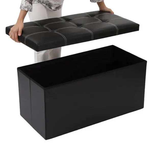 Folding Storage Ottoman Seat Stool Footstool Toy Storage Box Bedroom Living Room