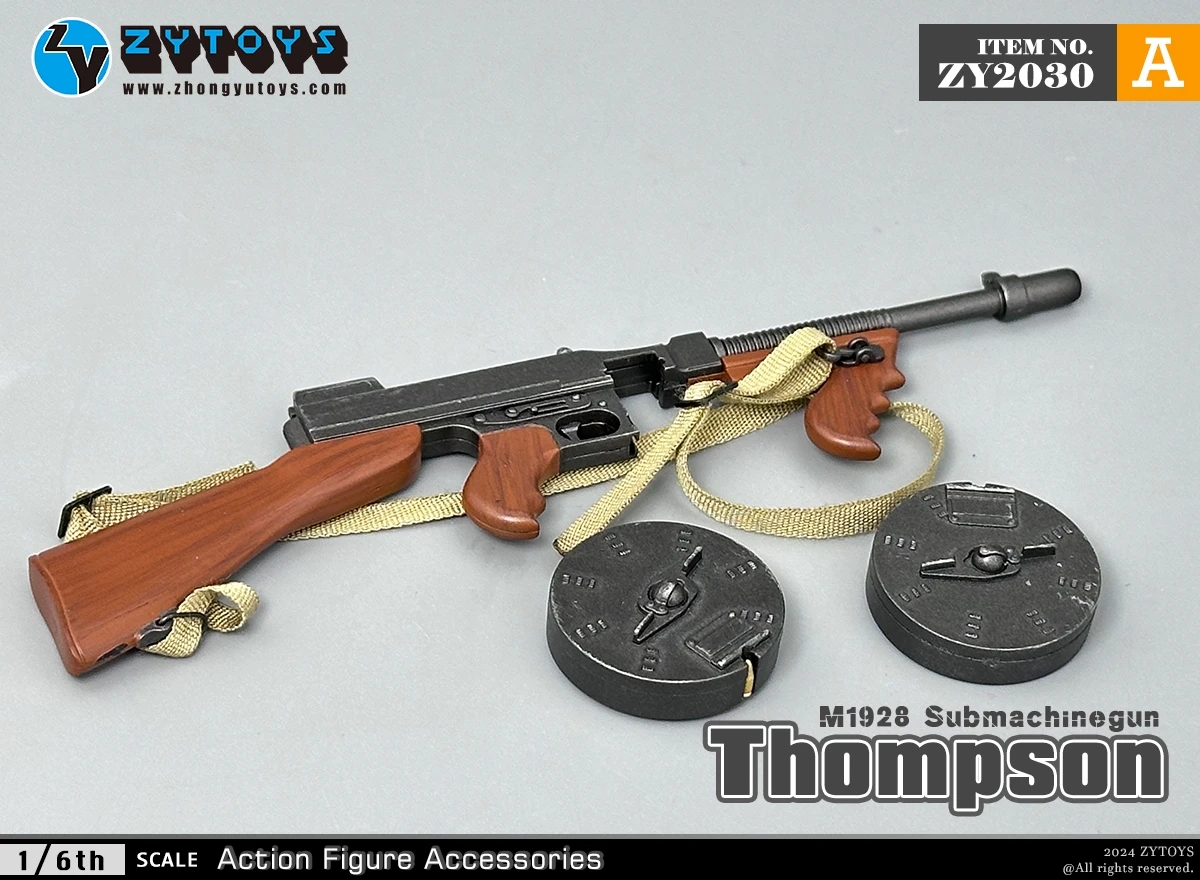 ZYTOYS-Modèle de fusil-mitraillette Thompson, collection d'armes militaires de l'armée américaine, figurine d'action, échelle 1:6, WW2, M1928, M1928A1, 12 en effet