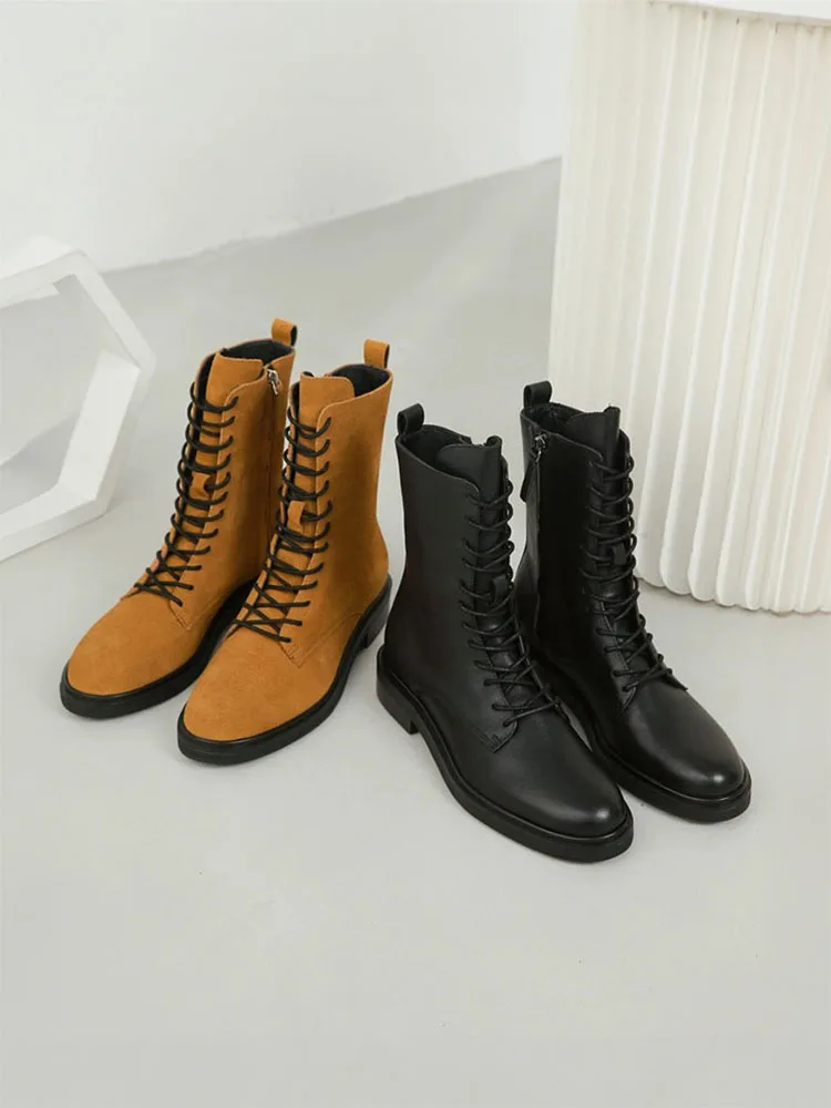 MOOQDAAX Winter Boots for Women 2024 Genuine Leather Round Head Ankle Boots Female Autumn Fashion Women Boots Platform Boots