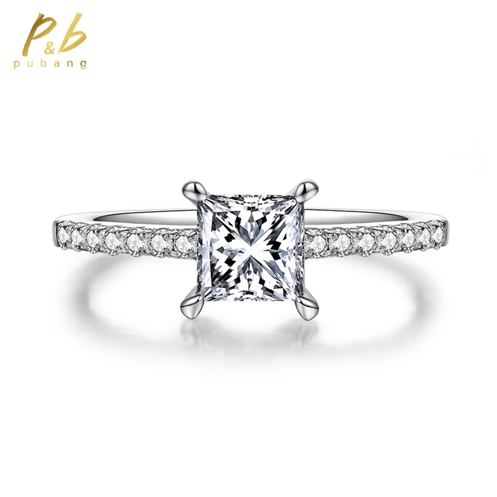 

PuBang Fine Jewelry 100% 925 Sterling Silver Princess Cut 5.5MM Moissanite Diamond Ring for Women Anniversary Gift Free Shipping