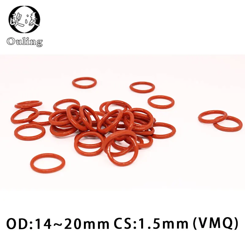 50PCS/Lot Red VMQ O‑Ring CS1.5mm OD13.5-20mm Good Elasticity Silicone Rubber Gasket Washer For Machinery Plumbing Sealing