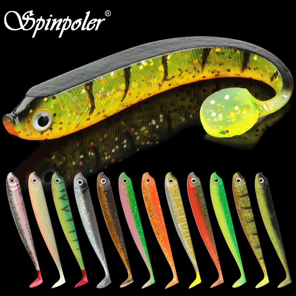 Spinpoler Soft Fishing Lure 7.5cm 9.5cm12.5cm Shad Swimbait T Tail Rubber Fake Fish Wobblers Bass Pike Bait Aritificial Silicone