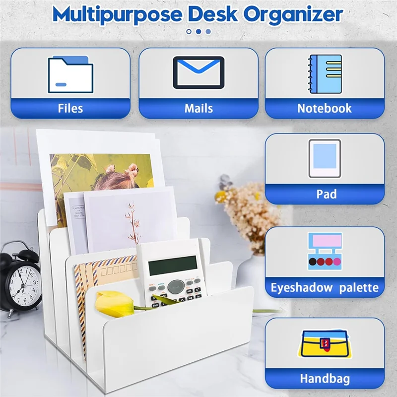 SOFT-Desktop File Organizer, 4 Partition Desk Storage And Accessories Folder Sorter For Mail Stationery Electronics