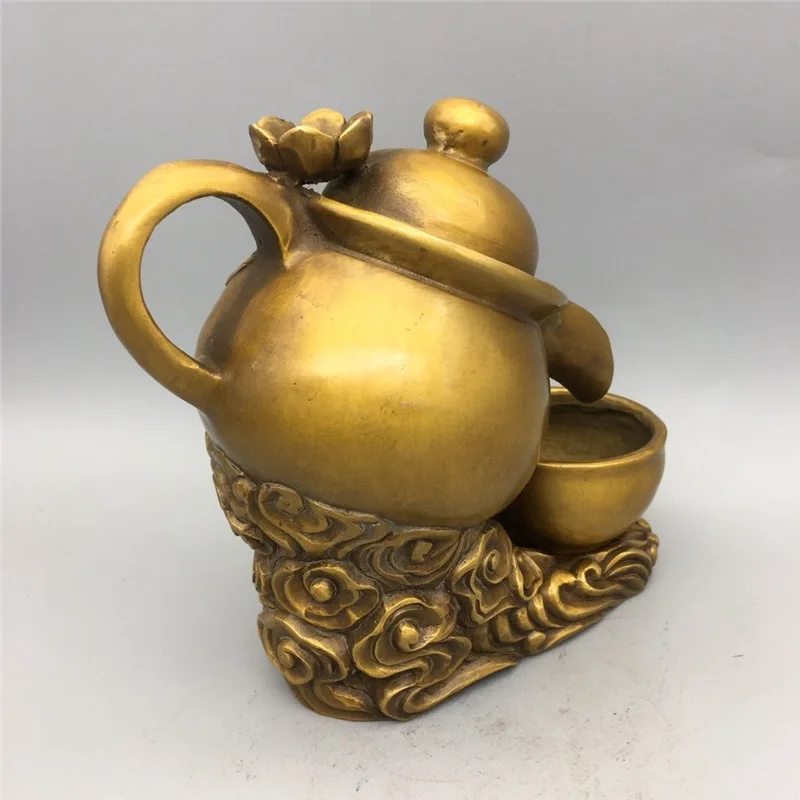 Exquisite copperware brass teapot with backflow incense, finely crafted, solid and complete in form, suitable as a home or shop