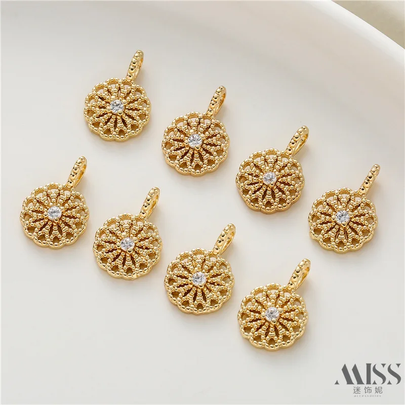 14K Gold Plated Zircon Inlaid Sunflower Pendants, Color Retention Charms for DIY Bracelet & Necklace Jewelry