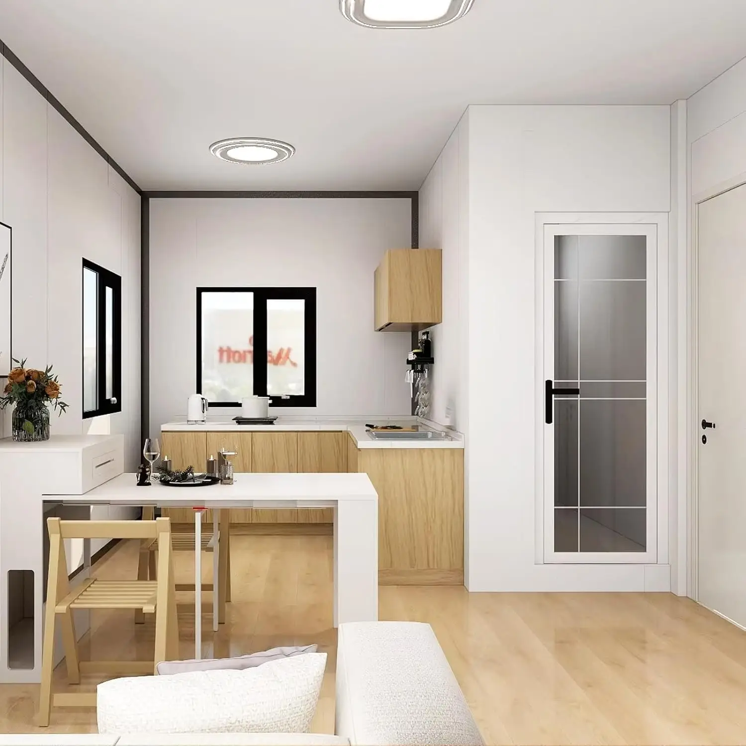 Portable Prefabricated Tiny House - 20ft Foldable Expandable House, 40ft Mobile Modular Tiny House with Bathroom, Quick Assembly