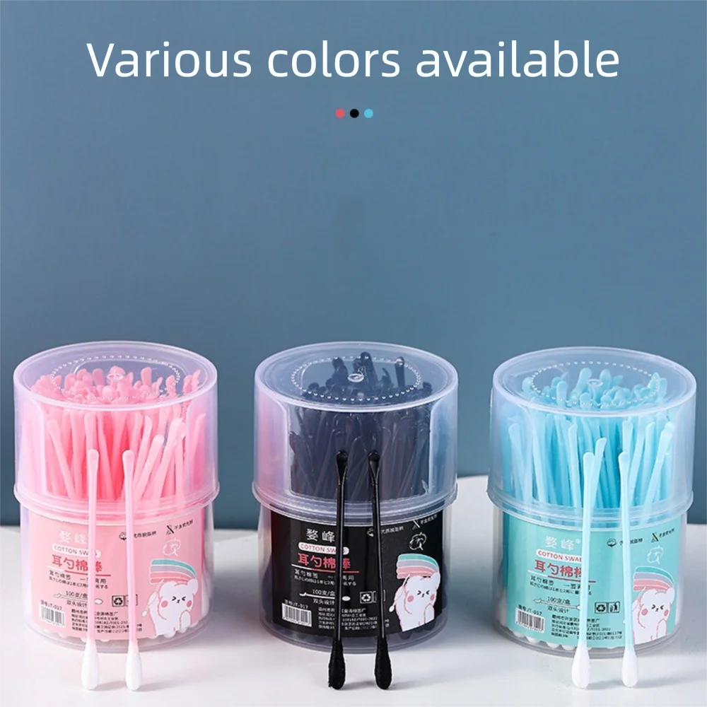 

100Pcs High Quality Double-headed Ear Cleaner Disposable Plastic Cotton Swabs with Ear Spoons Soft Cleaning Cotton Bud Home
