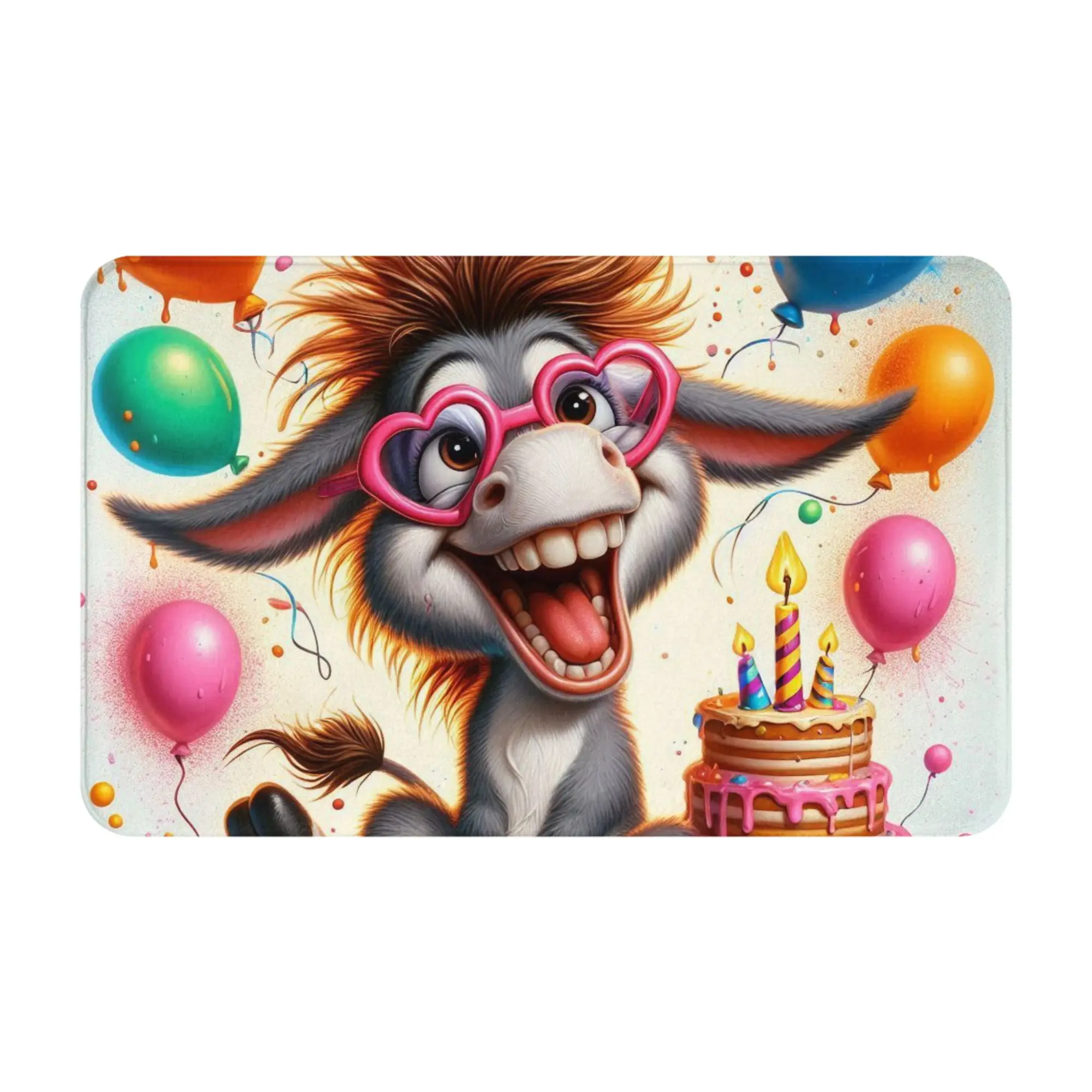 Funny Donkey Birthday Party Balloon Cartoon Art Anti-Slip Mat Kitchen  Welcome Doormat Floor Decor