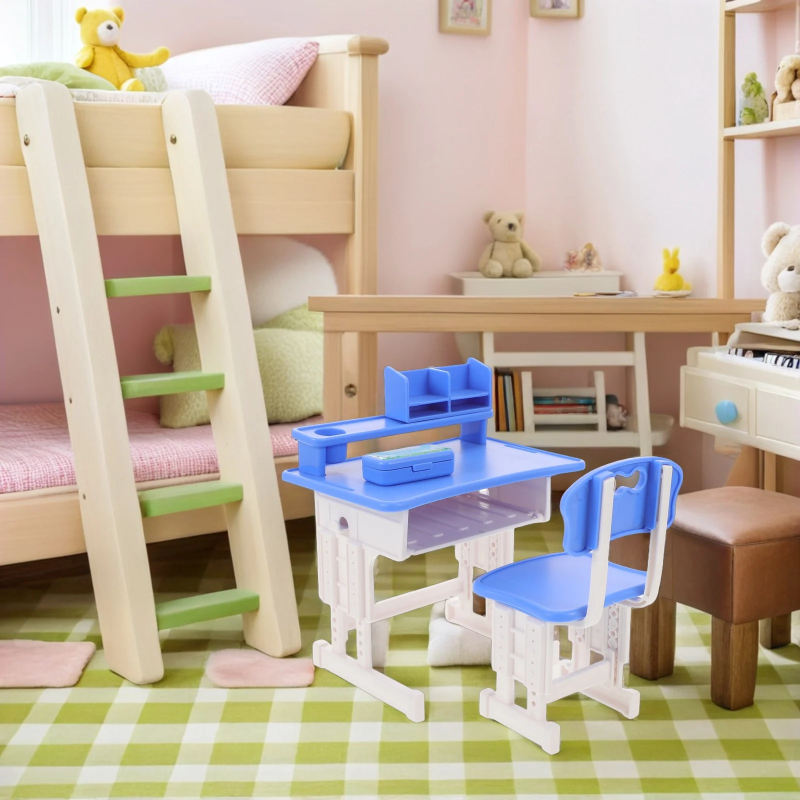 1 Zestaw Miniaturowych Krzeseł i Biurek Szkolnych Rekwizyty Fotograficzne Dodają Uroku do Domku dla Lalek Miniaturowe Krzesła