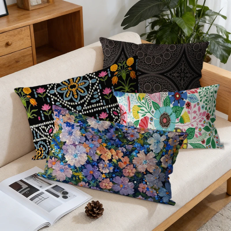 Bohemian Floral Throw Pillow Covers Vintage Ethnic Flower Cushion Case Square & Rectangular Pillowcase Sofa Couch Bedroom Home D