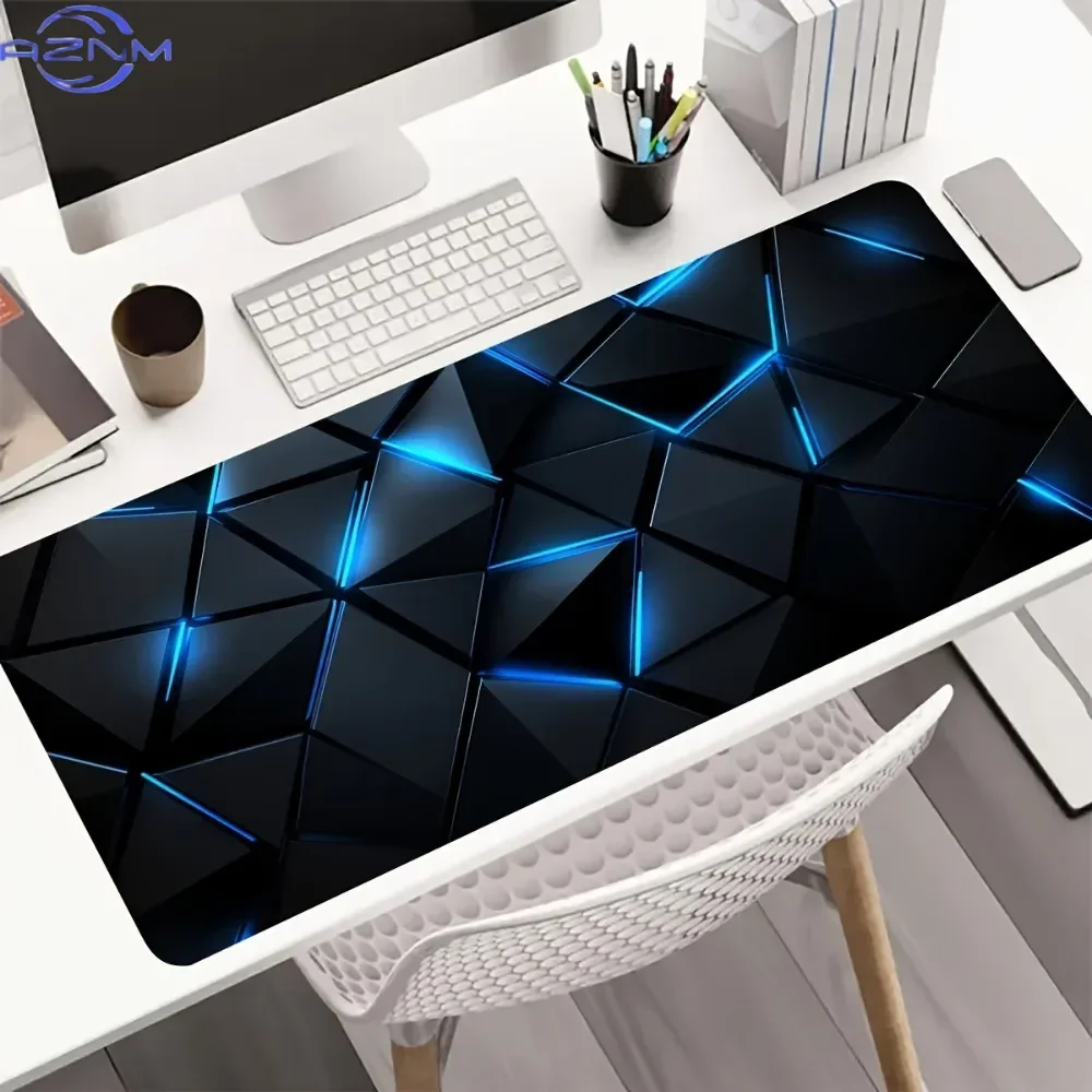 Large Mouse Pad Precision Edged Desk Mat Anti Slip Rubber Gaming Office Table Mat Sci Fi Blue Geometric Computer Pad