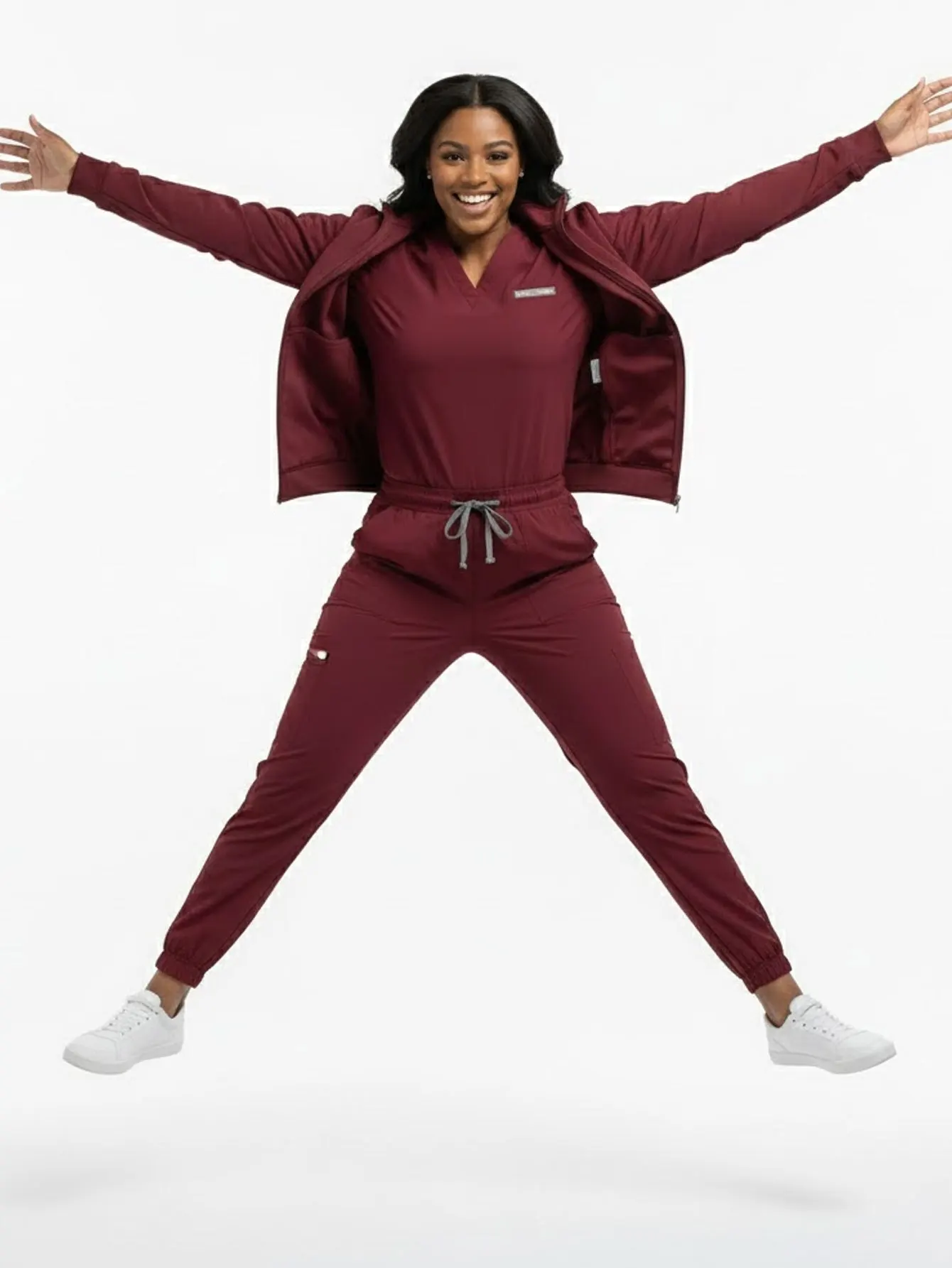 Conjunto de esfoliante unissex de 3 peças: jaleco grosso de manga comprida, top de calças jogger – Uniforme de outono para laboratório de enfermeiras