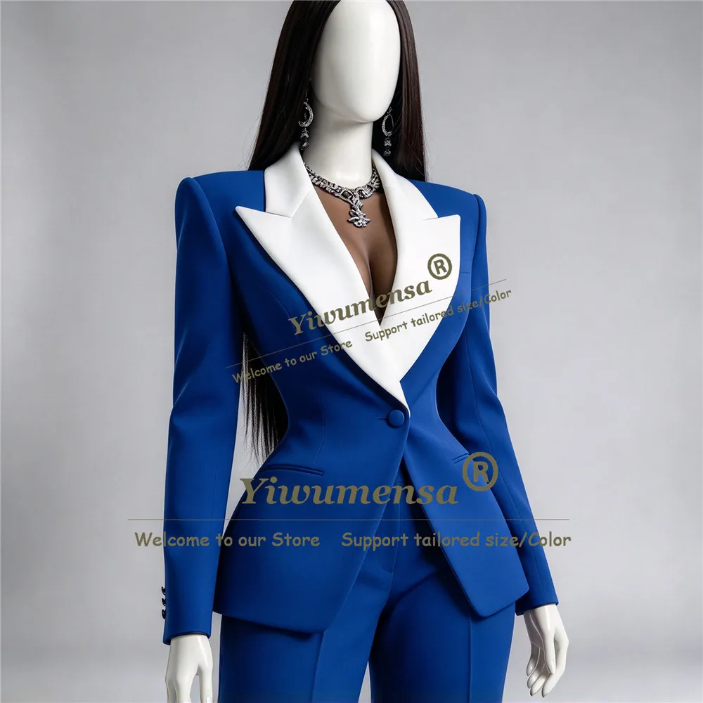 Women's Suit 2 Pieces White Peak Lapel Single Button Blazer Pants Smart Casual Female Outfit Customized Groom's Mother Tuxedo