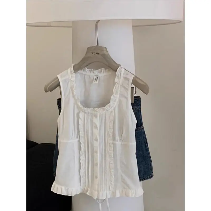 

Summer Outerwear Women's Lace Trim Belted Vest Top Svel ort irt Design Sensation Cotton 00% Faionable Blouse