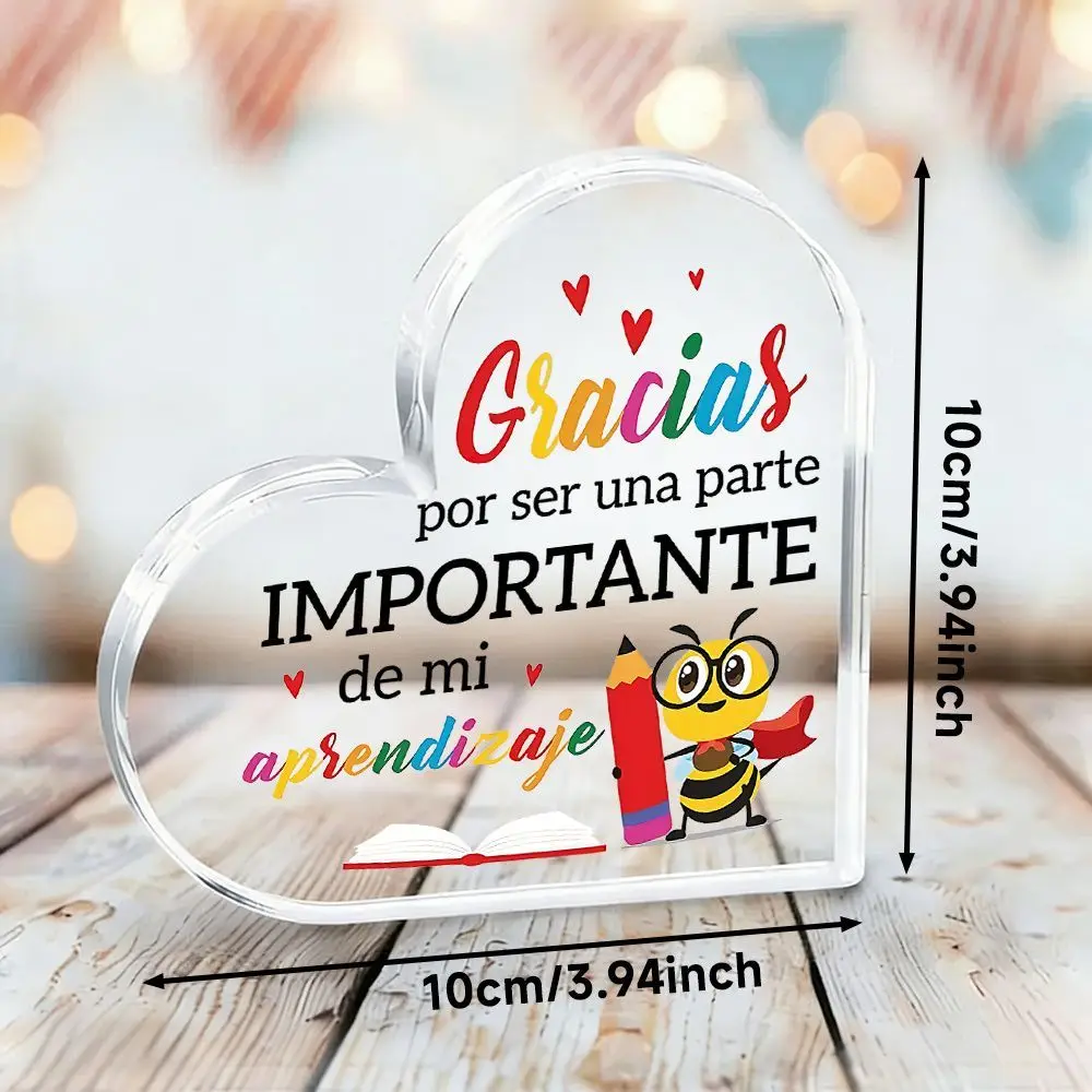 Kawaii Colorful Bee Heart Spanish Teacher Acrylic Desk Plaque, Appreciation Classroom Gift for Educators