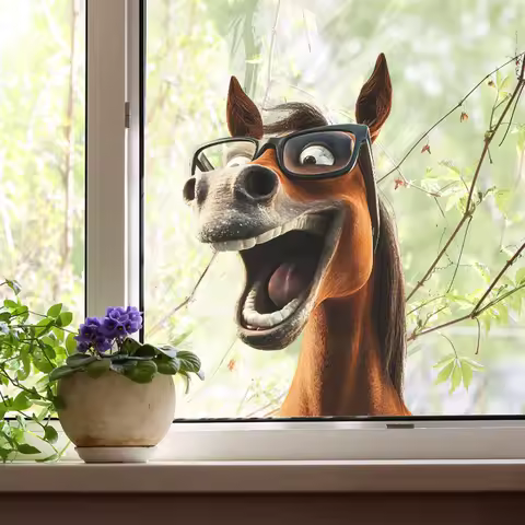 Creative Funny Horse-head Glass Window Display Stickers for Home Beautification and Decoration Funny Animal Decals Wall Sticker
