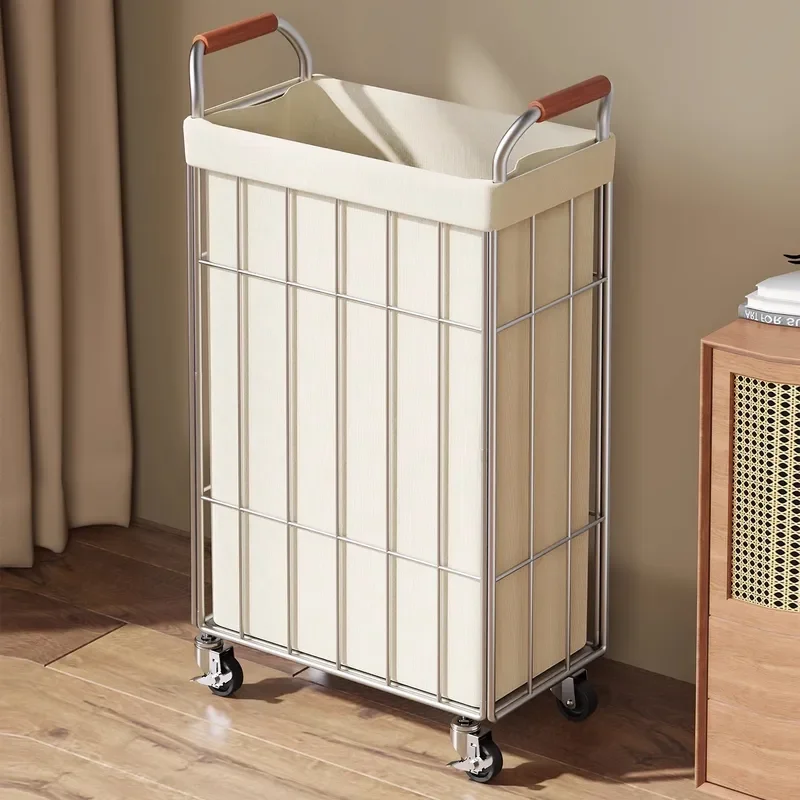 Large Capacity Laundry Basket with Wheels Modern Light Luxury Dirty Clothes Hamper for Bathroom Household Storage Bin High