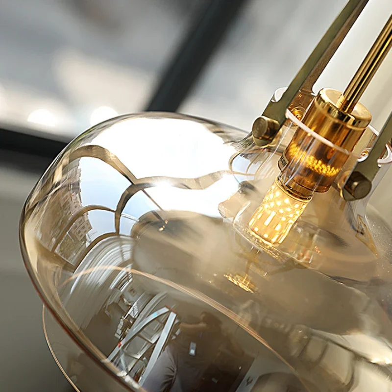 Nordic Glass Pendant Light for Living Room Bedroom bar Cafe Restaurant Home Indoor Hanging Lamp Modern Amber Glass Chandelier