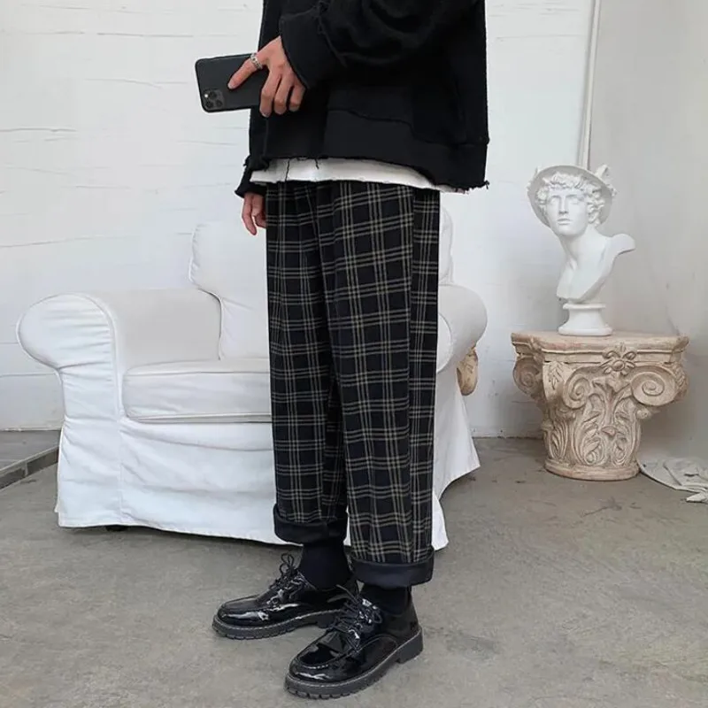 4XL 5XL Corduroy Pants Men Fashion Retro Casual Plaid Pants Men Streetwear Hip Hop Loose Straight Trousers Male Large Size