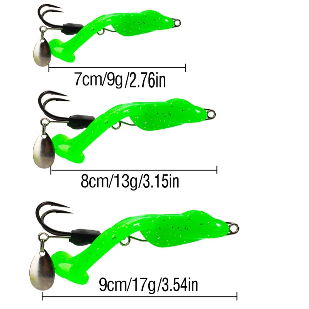 Double Sharp Hooks Fishing Frog Lures Soft Lure Sequin Hook Snake Head Lures Anti Hanging Design 9g Weight Simulation Frog Lures