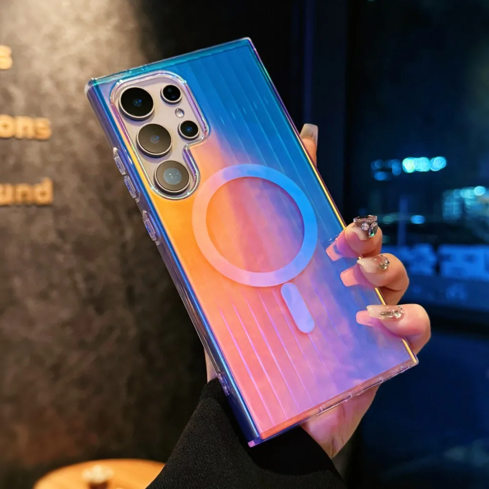 حافظة لهاتف Magsafe متدرجة بالليزر ملونة لهاتف سامسونج S25 S24 S23 FE Plus غطاء ممتص للصدمات شفافة مغناطيسي للغاية #1
