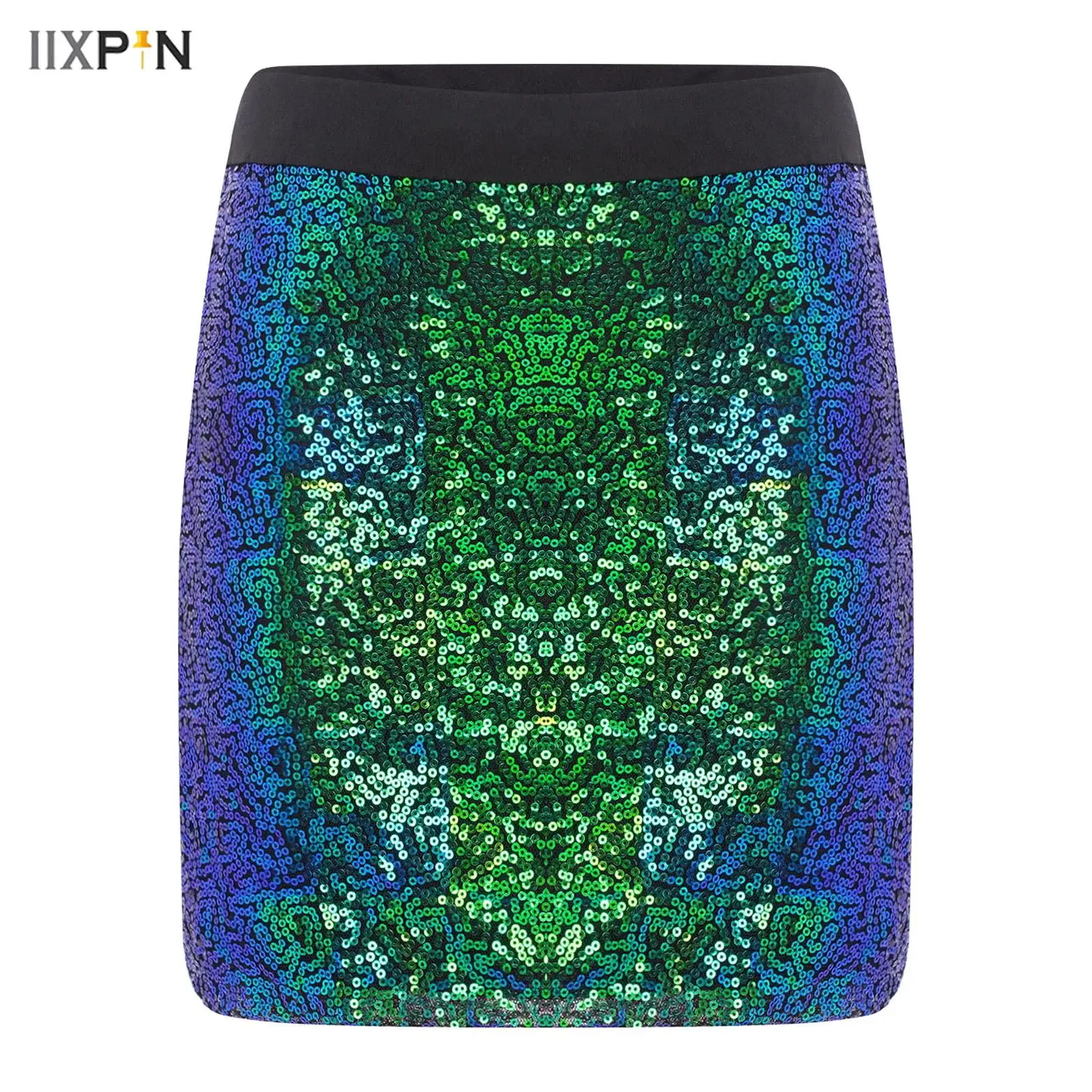 

Kids Girls Jazz Latin Dance Skirt Glittery Sequins Elastic Waistband Skirt for Birthday Party Cheerleading Performance Costume