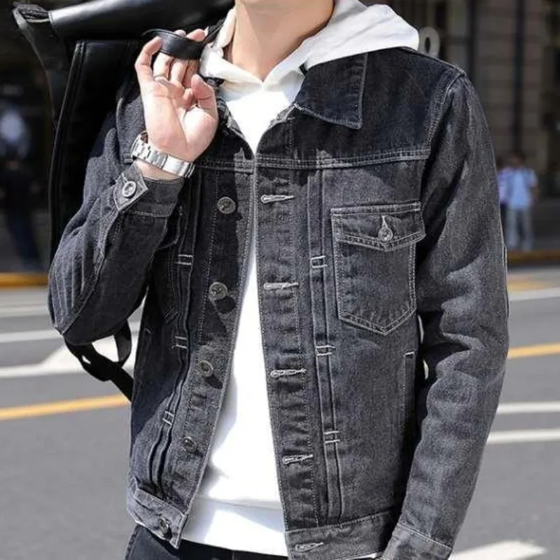 เสื้อโค้ทคาวบอยทรงสลิมฟิตสำหรับผู้ชาย สไตล์เกาหลีใหม่ ของแท้ ดีไซน์ Y2k คุณภาพสูง แฟชั่น ไซส์ L เสื้อแจ็คเก็ตยีนส์ผู้ชายสไตล์โจ๊กเกอร์